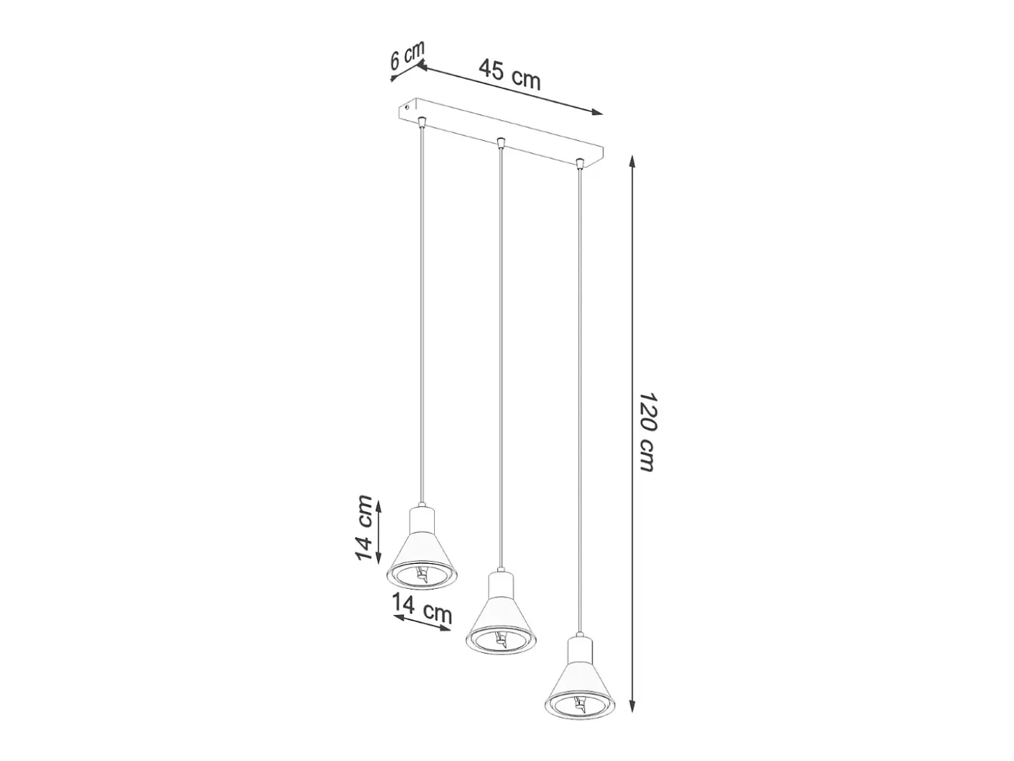 Lámparas colgantes Zylata moderno de acero - 3 fuentes luminosas 3000K - L.45 x A.120 cm - negro