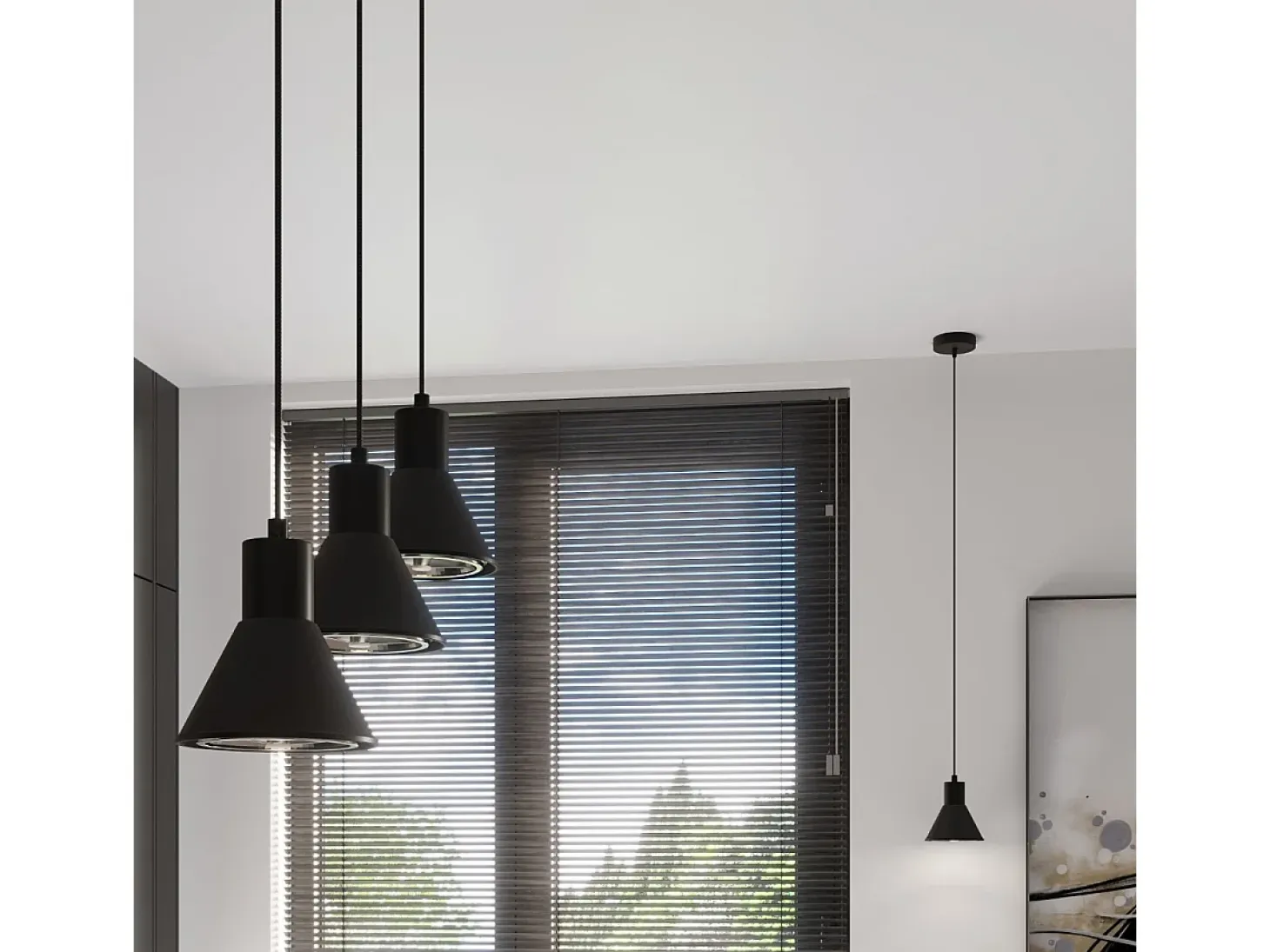Lámparas colgantes Zylata moderno de acero - 3 fuentes luminosas 3000K - L.45 x A.120 cm - negro