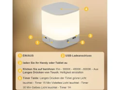 Lámparas de mesa LED NETTLIFE, paquete de 2, con batería recargable de 1800 mAh regulables táctilmente 3000-6500 K USB 3 temperaturas de color