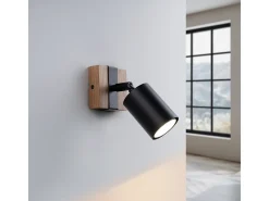 Lámparas De Pared Fager Escandinavo De Acero/Madera Natural - 1 Fuentes Luminosas - L.8 X A.13 Cm - Negro/Madera Natural
