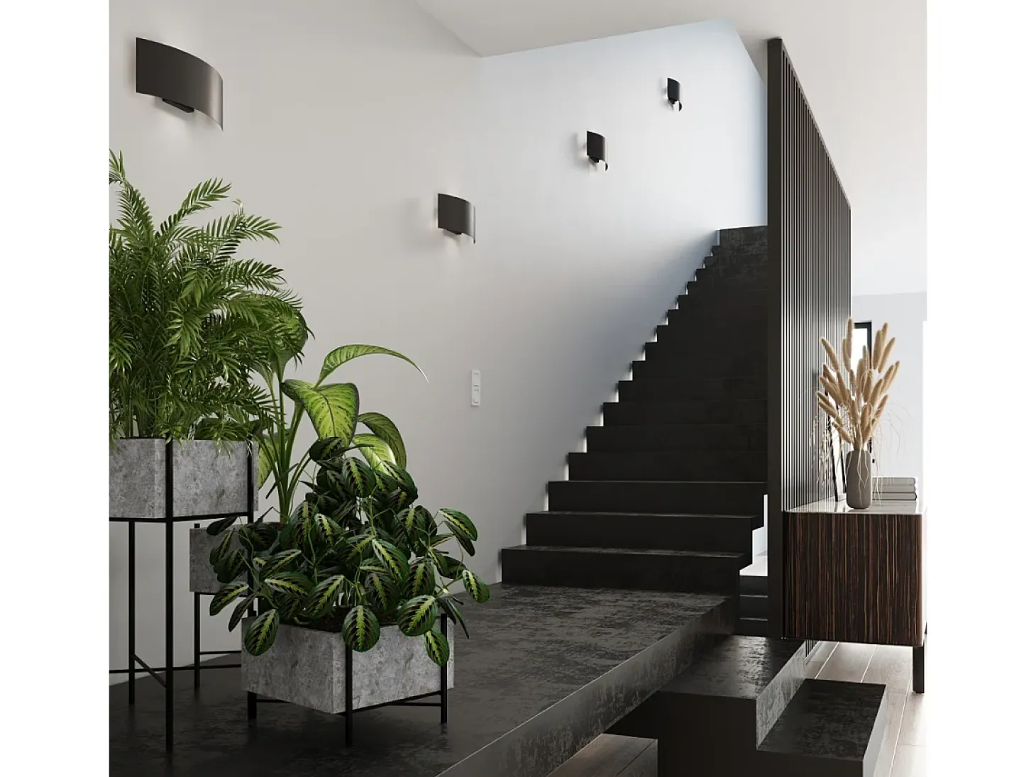 Lámparas de pared Terrium moderno de acero - 2 fuentes luminosas 3000K - L.34 x A.14 cm - negro