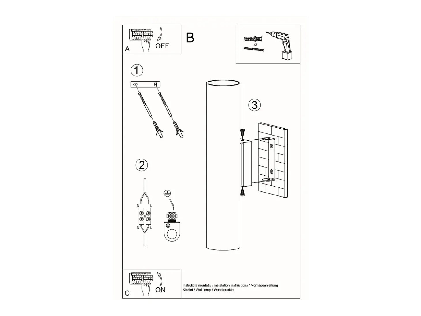 Lámparas de pared Toris moderno de acero - 2 fuentes luminosas 3000K - L.6 x A.30 cm - negro