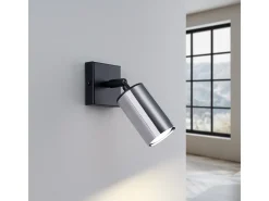 Lámparas De Pared Winx Moderno De Acero - 1 Fuentes Luminosas - L.8 X A.18,5 Cm - Negro/Cromo