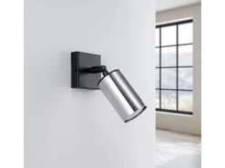 Lámparas De Pared Winx Moderno De Acero - 1 Fuentes Luminosas - L.8 X A.18,5 Cm - Negro/Cromo