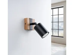 Lámparas de pared Zynelix escandinavo de acero/madera natural - 1 fuentes luminosas 3000K - L.8 x A.13 cm - negro/madera natural