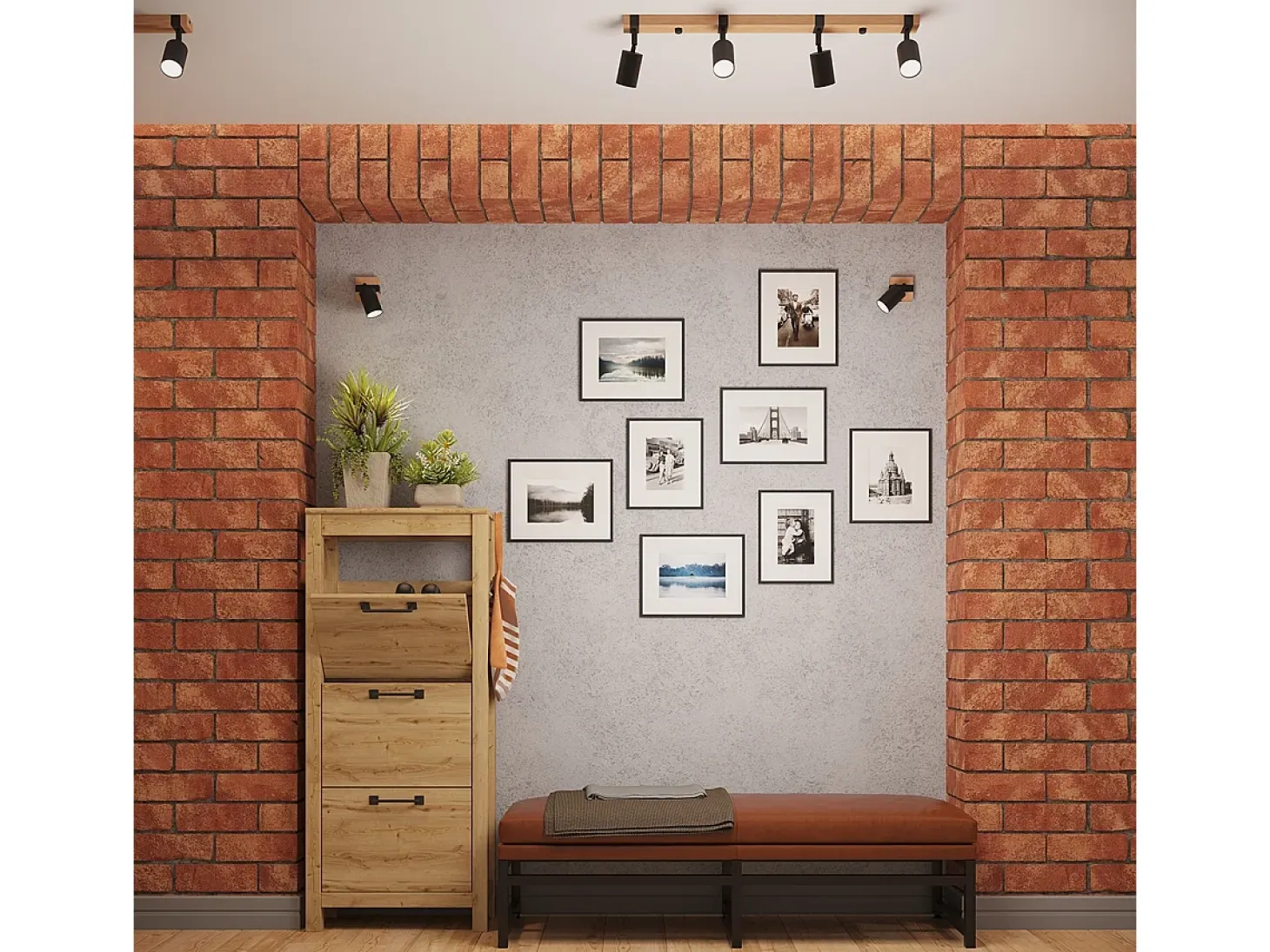 Lámparas de pared Zynelix escandinavo de acero/madera natural - 1 fuentes luminosas 4000K - L.8 x A.13 cm - negro/madera natural