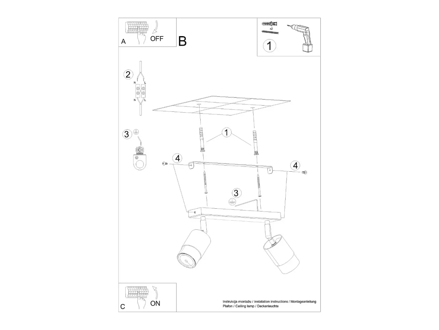 Lámparas de techo Alvor moderno de acero - 2 fuentes luminosas 4000K - L.30 x A.18 cm - oro negro