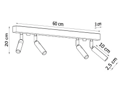 Lámparas de techo Astix moderno de aluminio - 4 fuentes luminosas 3000K - L.60 x A.20 cm - negro