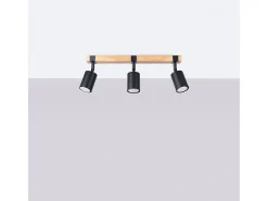 Lámparas De Techo Fager Escandinavo De Acero/Madera Natural - 3 Fuentes Luminosas - L.54 X A.17,2 Cm - Negro/Madera Natural