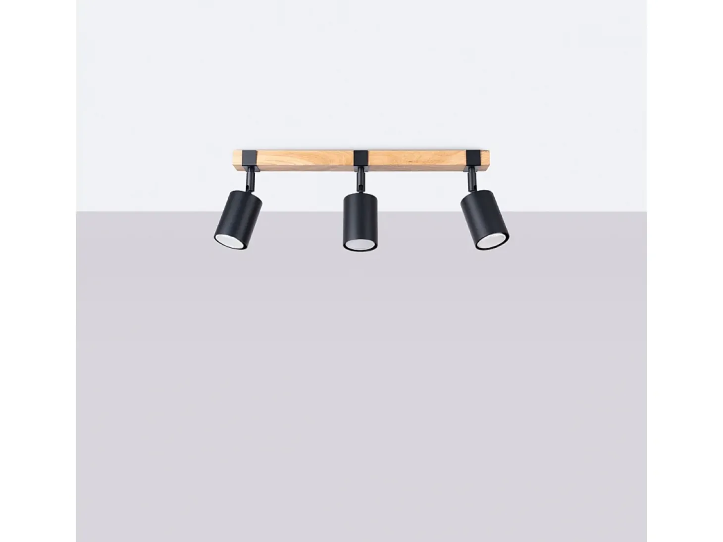 Lámparas De Techo Fager Escandinavo De Acero/Madera Natural - 3 Fuentes Luminosas - L.54 X A.17,2 Cm - Negro/Madera Natural