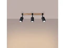 Lámparas De Techo Fager Escandinavo De Acero/Madera Natural - 3 Fuentes Luminosas - L.54 X A.17,2 Cm - Negro/Madera Natural