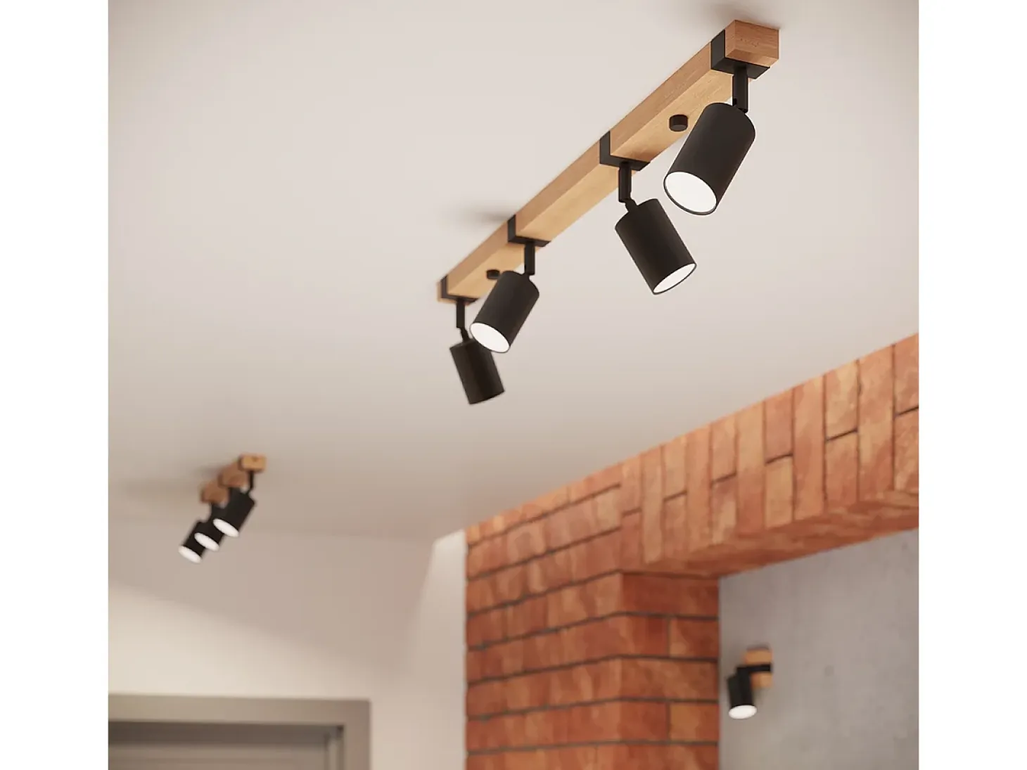 Lámparas De Techo Fager Escandinavo De Acero/Madera Natural - 3 Fuentes Luminosas - L.54 X A.17,2 Cm - Negro/Madera Natural