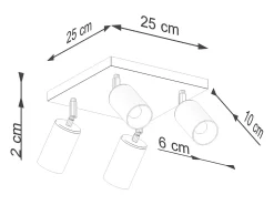 Lámparas de techo Glois moderno de acero - 4 fuentes luminosas 4000K - L.25 x A.19 cm - negro/cobre