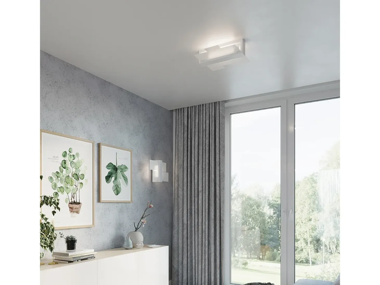 Lámparas de techo Ignis escandinavo de madera/vidrio - 2 fuentes luminosas 4000K - L.43 x A.12 cm - blanco