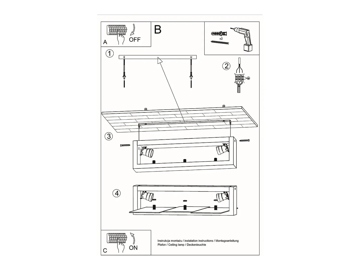 Lámparas de techo Ignis escandinavo de madera/vidrio - 2 fuentes luminosas 4000K - L.43 x A.12 cm - blanco