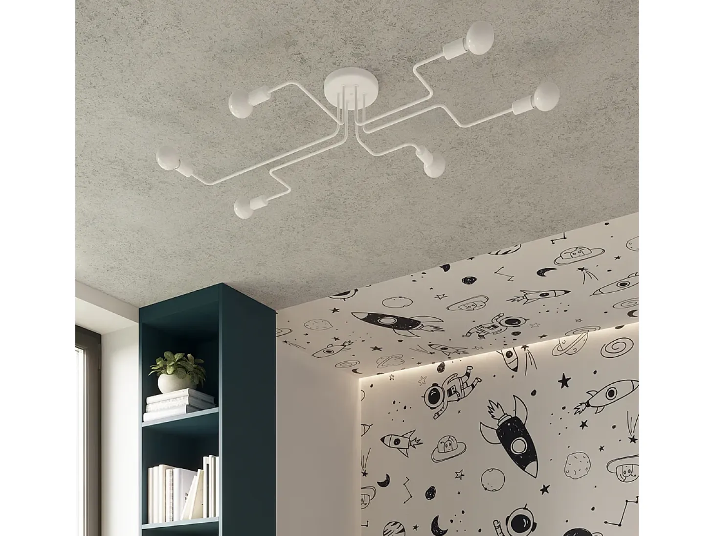 Lámparas de techo Infinix industrial de acero - 4 fuentes luminosas 4000K - L.78 x A.15,5 cm - blanco