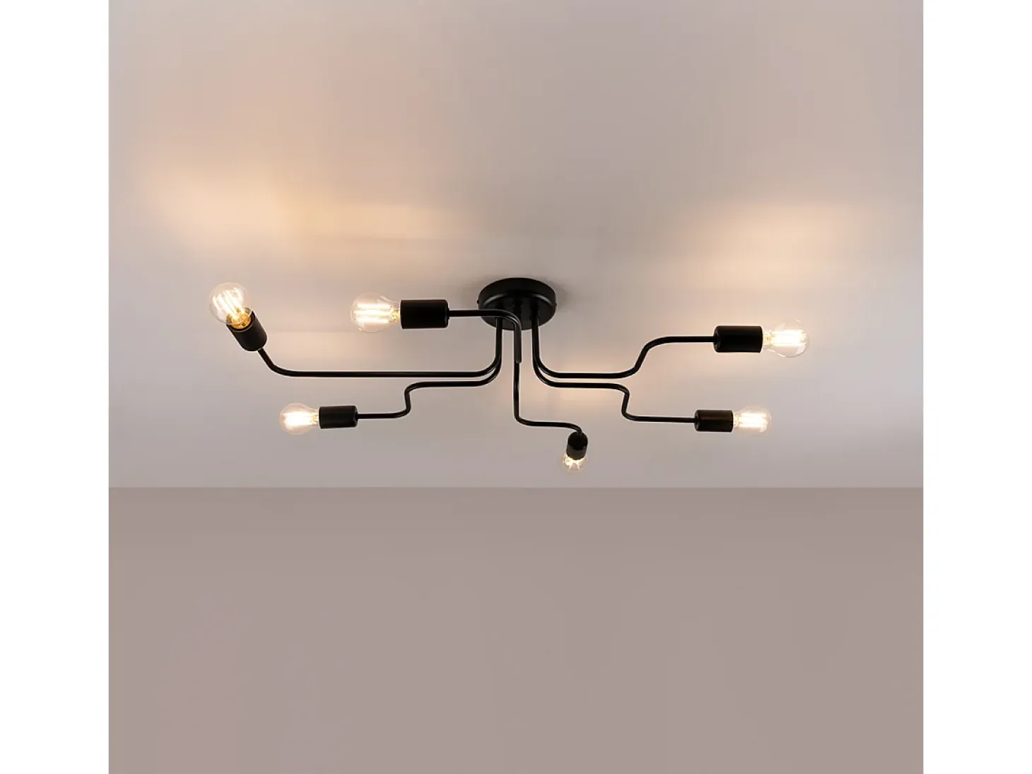 Lámparas de techo Infinix industrial de acero - 6 fuentes luminosas 4000K - L.80 x A.15,5 cm - negro