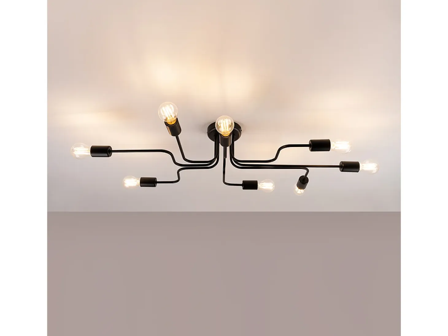 Lámparas de techo Infinix industrial de acero - 8 fuentes luminosas 4000K - L.103 x A.15,5 cm - negro
