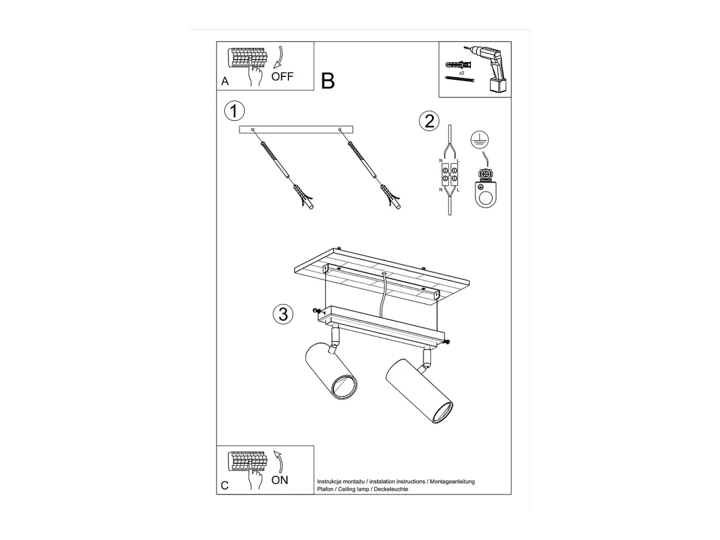 Lámparas de techo Invicta moderno de acero - 2 fuentes luminosas 3000K - L.30 x A.20 cm - blanco