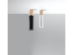 Lámparas de techo Poblano moderno de acero/madera - 1 fuentes luminosas 4000K - L.6 x A.30 cm - madera natural/blanco