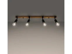 Lámparas de techo Shad moderno de acero/madera - 4 fuentes luminosas 4000K - L.89 x A.14 cm - madera negra
