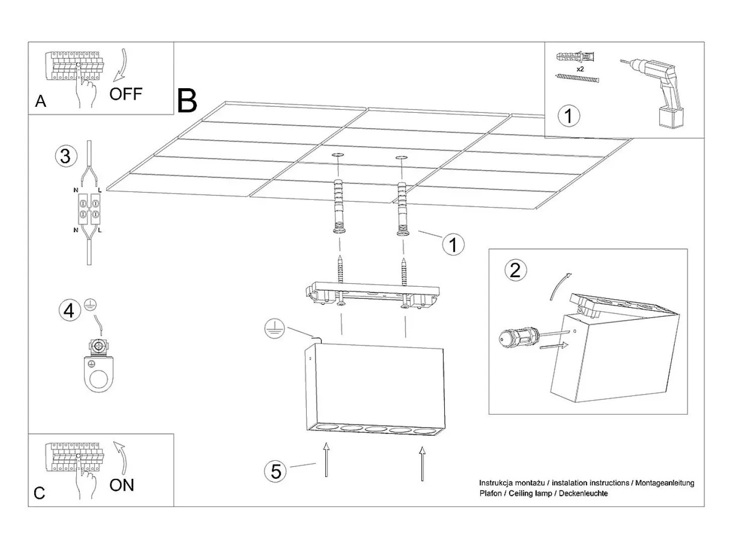 Lámparas De Techo Sole Minimalista De Aluminio - 5 Fuentes Luminosas - L.13,7 X A.8,3 Cm - Negro