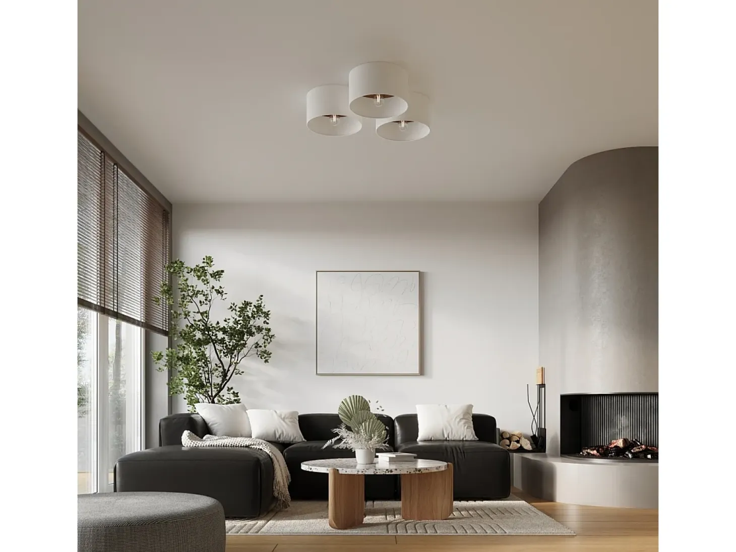 Lámparas de techo Straylon escandinavo de tela/madera/acero - 1 fuentes luminosas 4000K - L.35 x A.20 cm - blanco/marrón oscuro