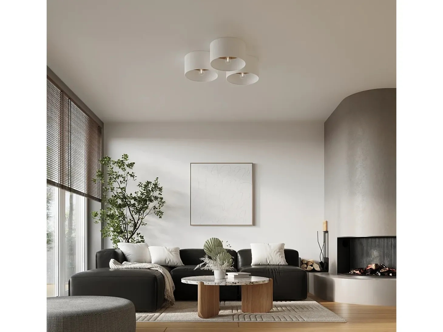 Lámparas de techo Straylon escandinavo de tela/madera/acero - 1 fuentes luminosas 3000K - L.35 x A.20 cm - blanco/marrón claro