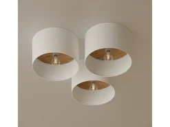 Lámparas de techo Straylon escandinavo de tela/madera/acero - 1 fuentes luminosas 3000K - L.35 x A.20 cm - blanco/marrón claro