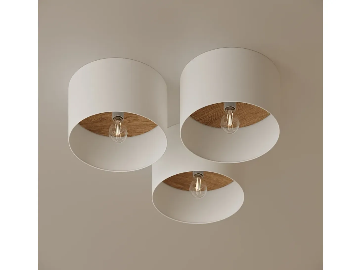 Lámparas de techo Straylon escandinavo de tela/madera/acero - 1 fuentes luminosas 3000K - L.35 x A.20 cm - blanco/marrón claro