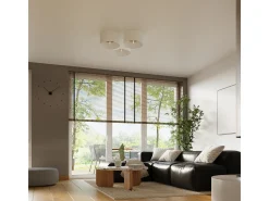 Lámparas De Techo Telesto Escandinavo De Tela/Madera/Acero - 1 Fuentes Luminosas - L.35 X A.20 Cm - Blanco/Marrón Claro