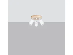 Lámparas De Techo Verdo Escandinavo De Acero/Madera - 3 Fuentes Luminosas - L.33 X A.17 Cm - Madera Blanca
