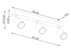 Lámparas De Techo Verdo Moderno De Acero/Madera - 3 Fuentes Luminosas - L.61 X A.17,5 Cm - Madera Negra