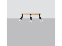 Lámparas De Techo Zuca Moderno De Acero/Madera - 3 Fuentes Luminosas - L.53 X A.14 Cm - Madera Negra