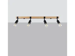 Lámparas De Techo Zuca Moderno De Acero/Madera - 4 Fuentes Luminosas - L.89 X A.14 Cm - Madera Negra