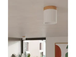 Lámparas de techo Zyn escandinavo de madera/aluminio - 1 fuentes luminosas 3000K - L.12 x A.14 cm - blanco/madera natural