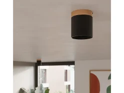 Lámparas de techo Zyn escandinavo de madera/aluminio - 1 fuentes luminosas 4000K - L.12 x A.14 cm - negro/madera natural