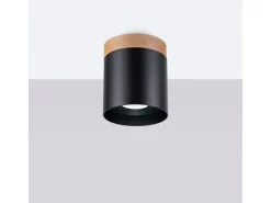 Lámparas de techo Zyn escandinavo de madera/aluminio - 1 fuentes luminosas 3000K - L.12 x A.14 cm - negro/madera natural