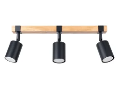 Lámparas de techo Zynelix escandinavo de acero/madera natural - 3 fuentes luminosas 4000K - L.54 x A.17,2 cm - negro/madera natural