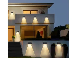 Lámparas solares NETTLIFE para exteriores - 2 apliques solares LED de pared para exteriores, 3000 K, blanco cálido