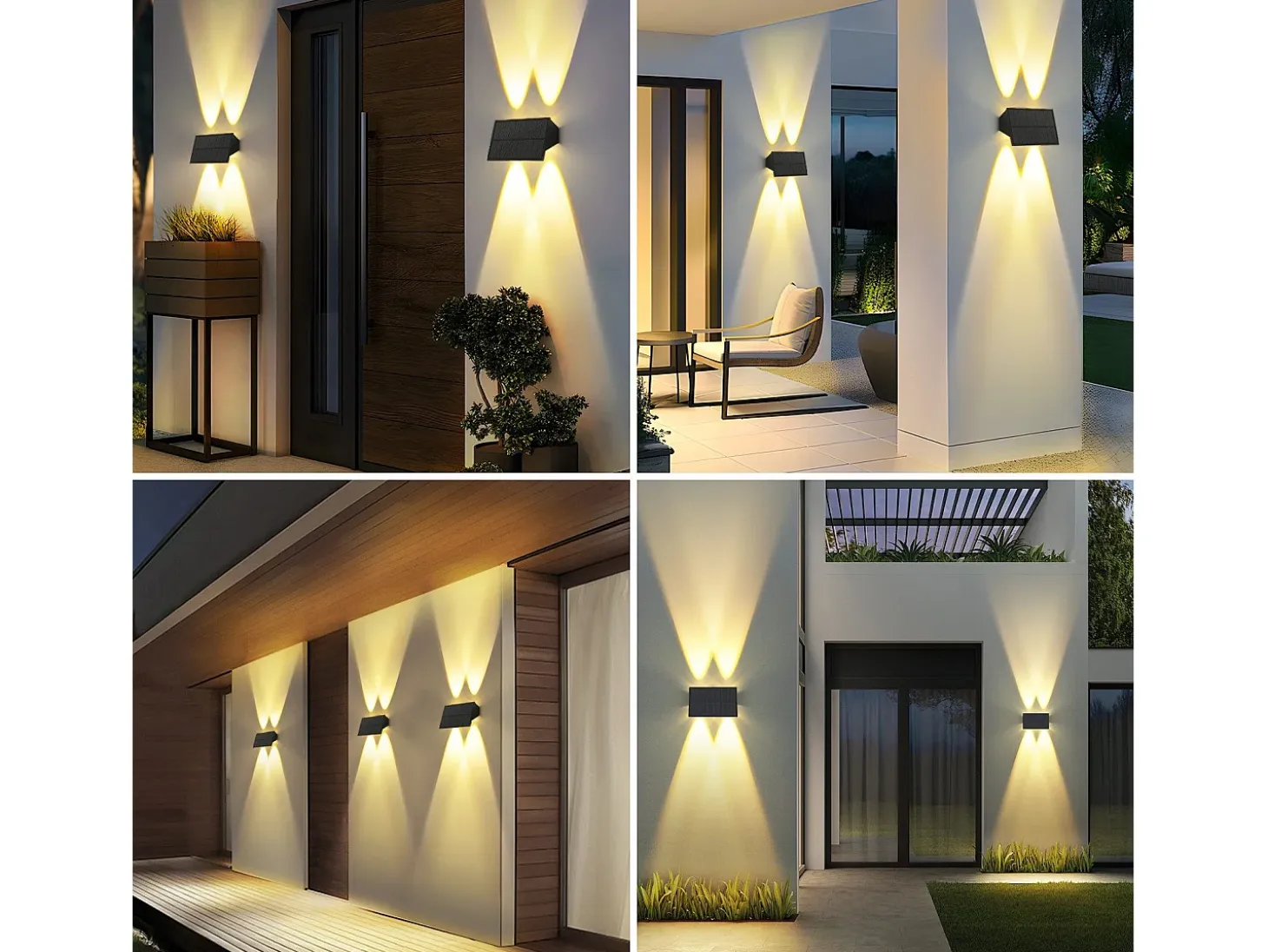 Lámparas solares NETTLIFE para exteriores - 4 apliques solares de pared para exteriores, luz blanca cálida