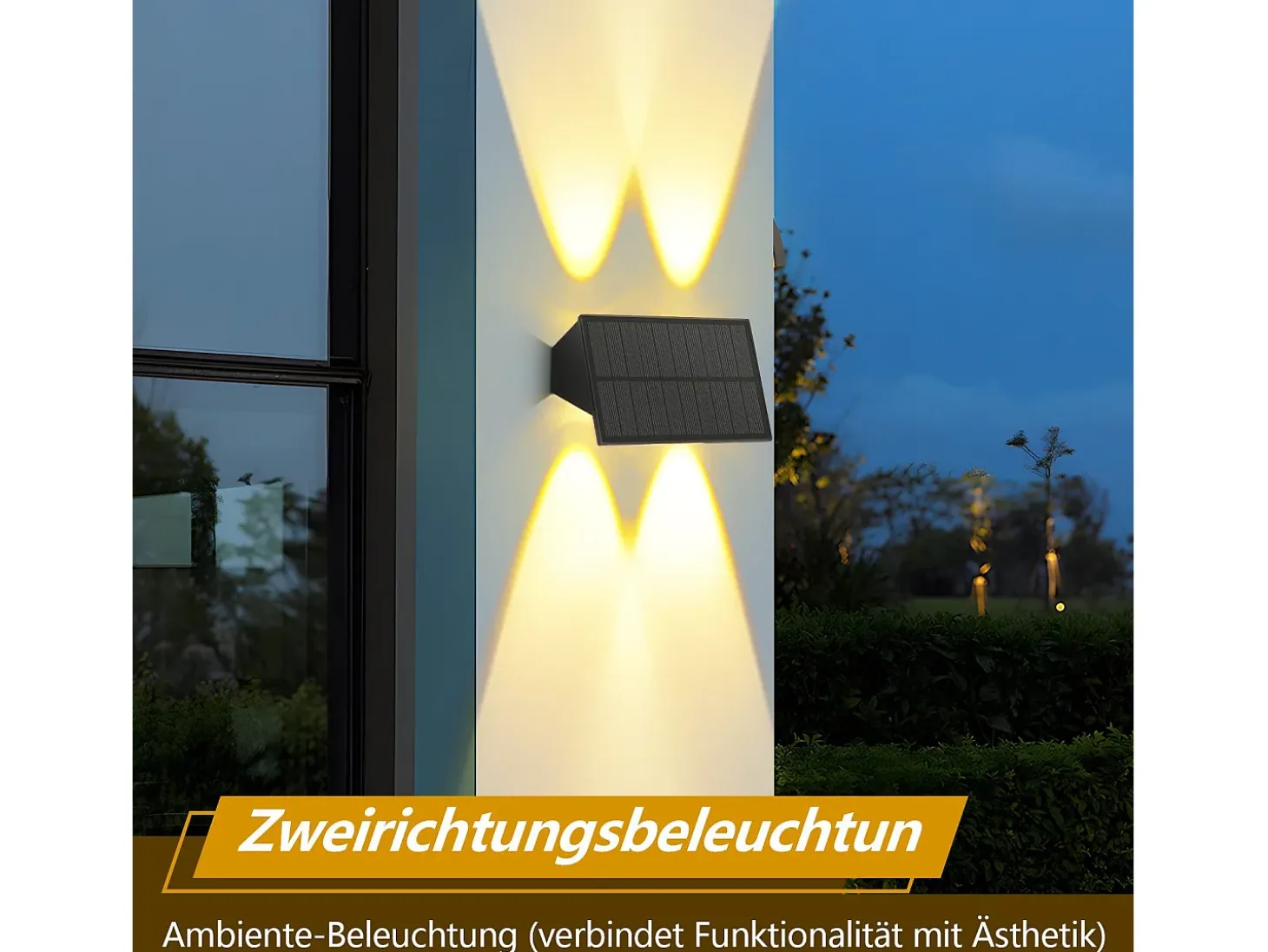 Lámparas solares NETTLIFE para exteriores - 4 apliques solares de pared para exteriores, luz blanca cálida