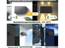 Lámparas solares NETTLIFE para exteriores - 4 apliques solares de pared para exteriores, luz blanca cálida