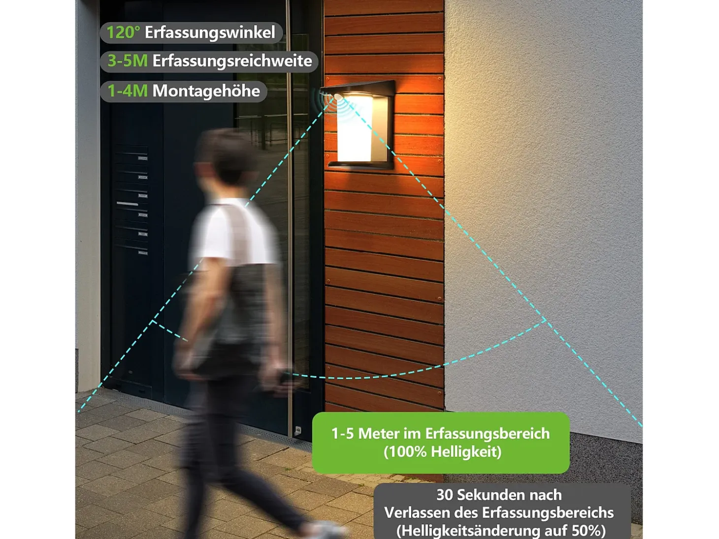 Lámparas solares NETTLIFE para exteriores con sensor de movimiento - Lámpara solar de pared para exteriores 2 modos, impermeable 3000 K, blanco cálido