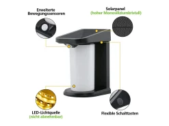 Lámparas solares NETTLIFE para exteriores con sensor de movimiento - Lámpara solar de pared para exteriores 2 modos, impermeable 3000 K, blanco cálido