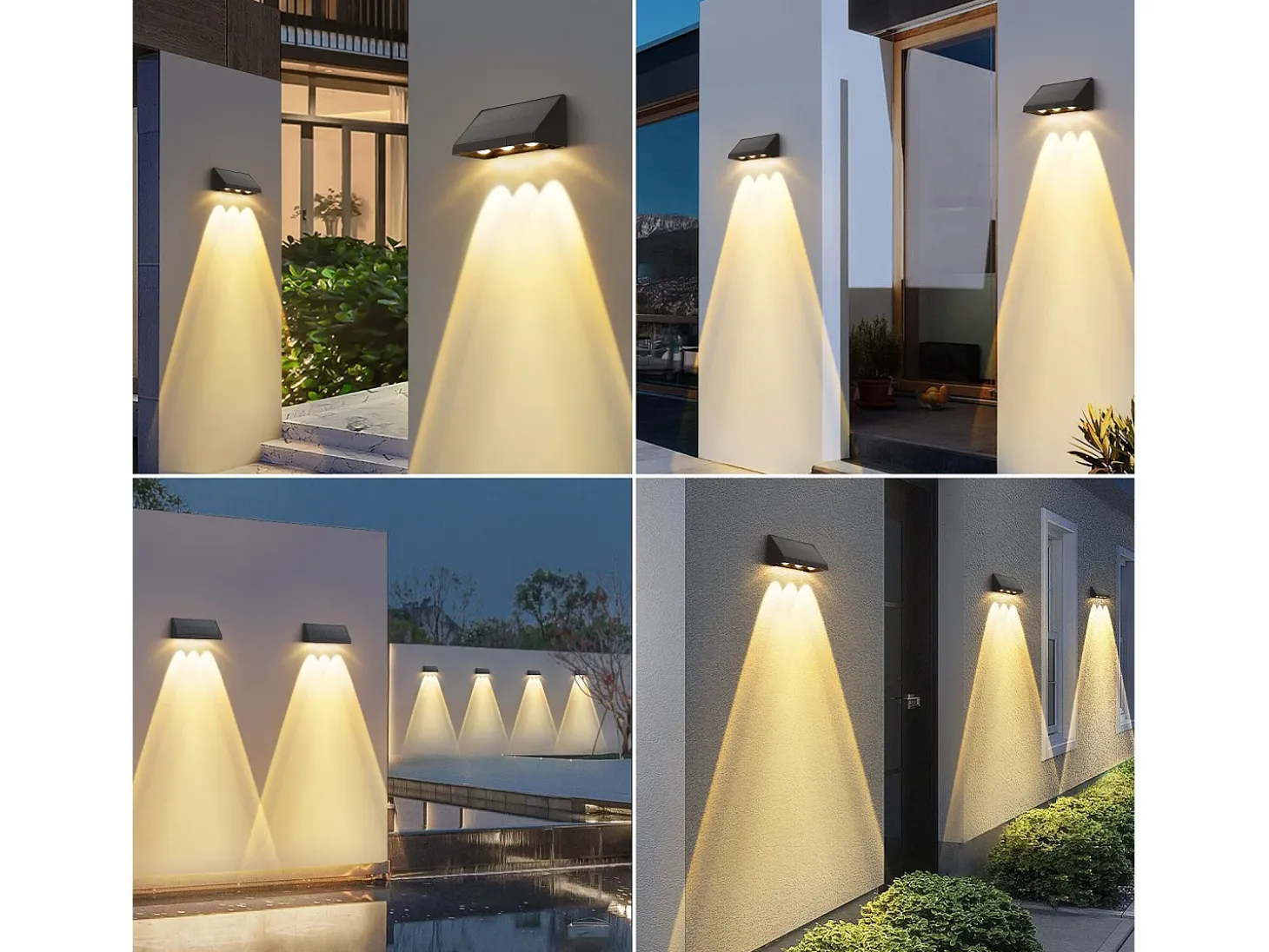 Lámparas solares NETTLIFE para exteriores - Aplique solar de pared para exteriores luces LED de pared para exteriores blanco cálido de 3000 K 2 modos