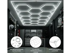 Luz LED hexagonal 14 luces y borde Detalle del coche Garaje Taller Gimnasio Panal