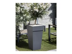 Maceta cuadrada XXL de 43 cm, estilo Toscana - 43,3 x 43,3 x 80 cm (alto) - 98 L - Gris antracita