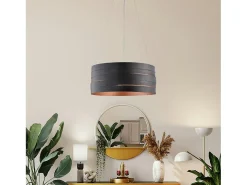 Mambo - Lámpara colgante negra exterior negro, interior cobre antiguo y cables orientables, 3 luces Ø45
