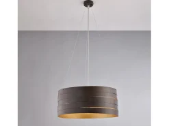 Mambo - Lámpara colgante negra con efecto óxido exterior, interior dorado y cables de acero, 3 luces